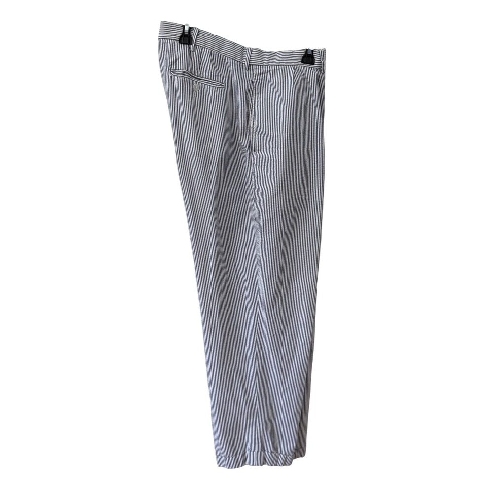 Polo Ralph Lauren Trousers 40x30 Blue White Striped Seersucker Pleated Cuffed